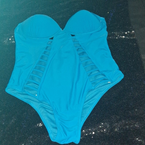 TiniBikini Turquoise Cutout One Piece Swimsuit - Picture 3 of 6